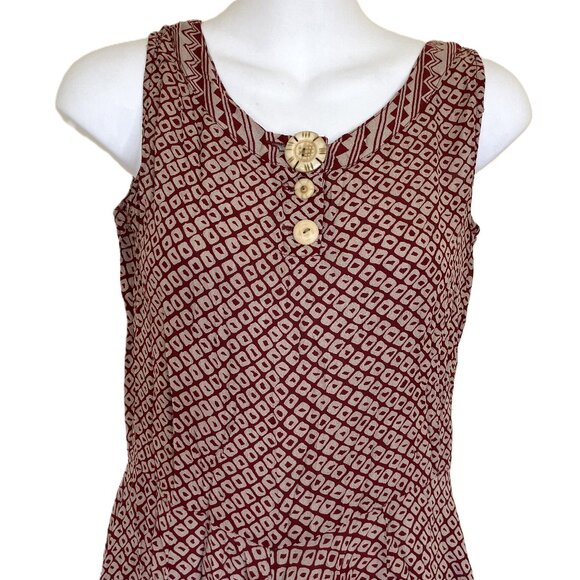 Le Chateau Sleeveless Midi Dress Tie-Back Red/Beige Made in India Vintage 90s - Picture 3 of 11